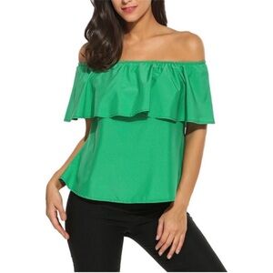 Sherosa Women's Green Off-Shoulder Ruffle Top 
Blouse NWT Size Medium